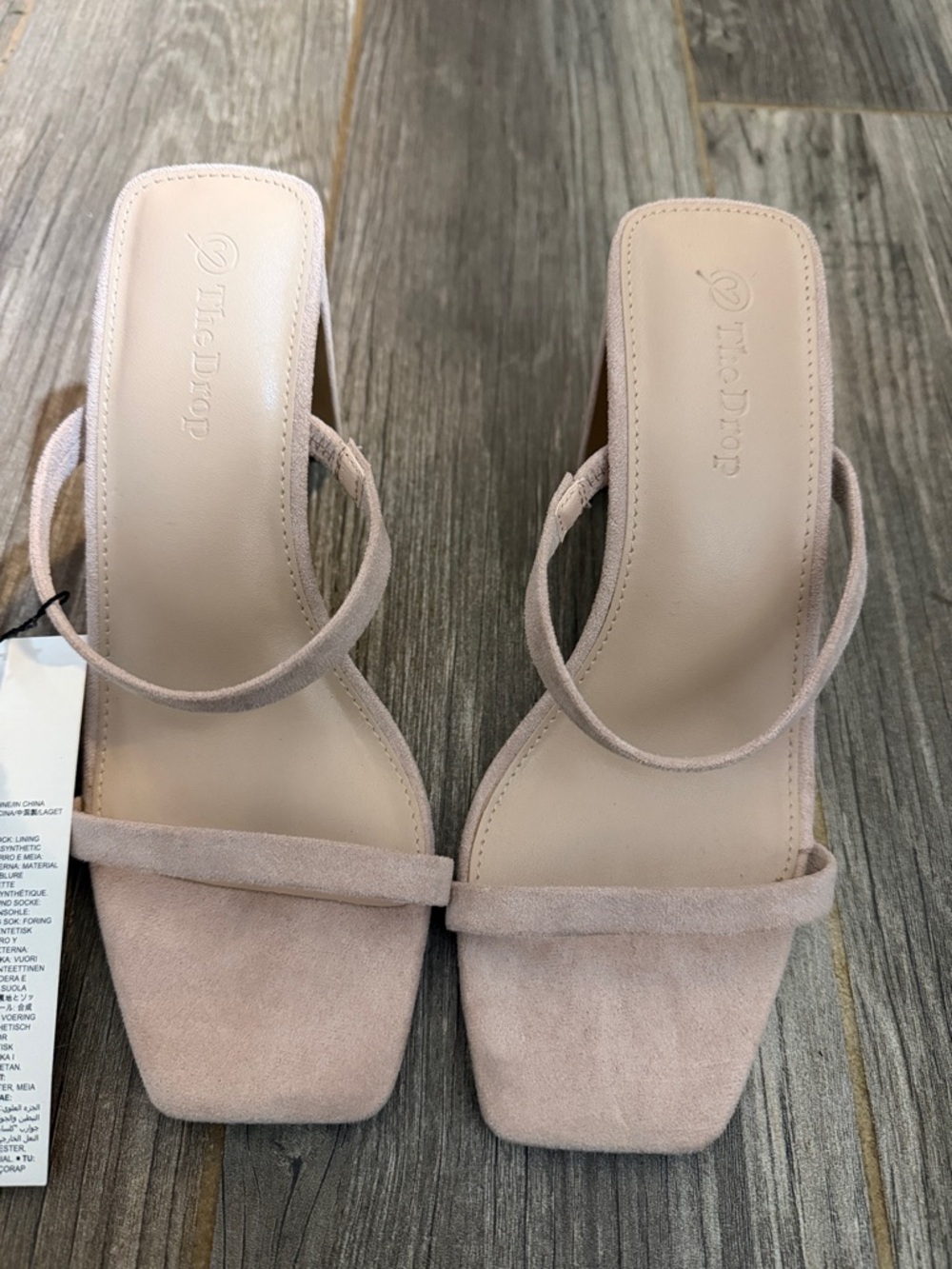 The Drop Women's Blush Two-Strap Square-Toe Slide Heels